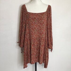 NWT- ROMANTIC GYPSY WOMEN RED PAISLEY FLORAL SQUARE NECK PLUS SIZE DRESS SZ 4X